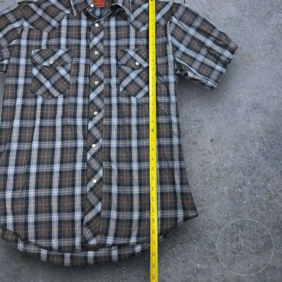 Rustler Men’s Vintage X-Long Tails Short Sleeve Pearl Snap Button Up Plaid Shirt - Picture 5 of 7